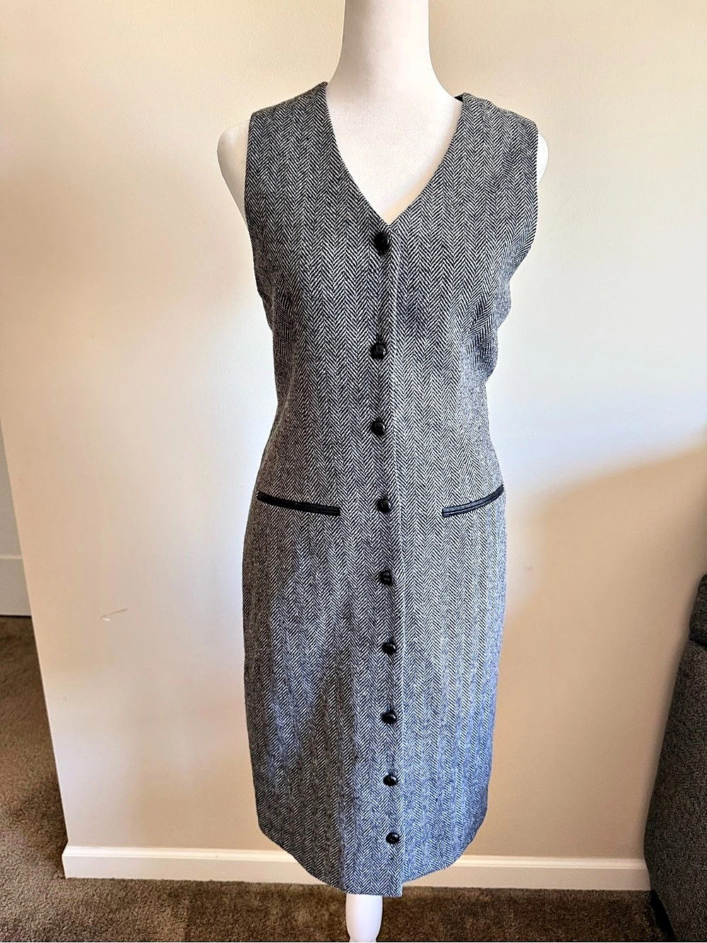 Vtg tweed Herringbone Midi sheath wool dress academia sz 6 p Talbots